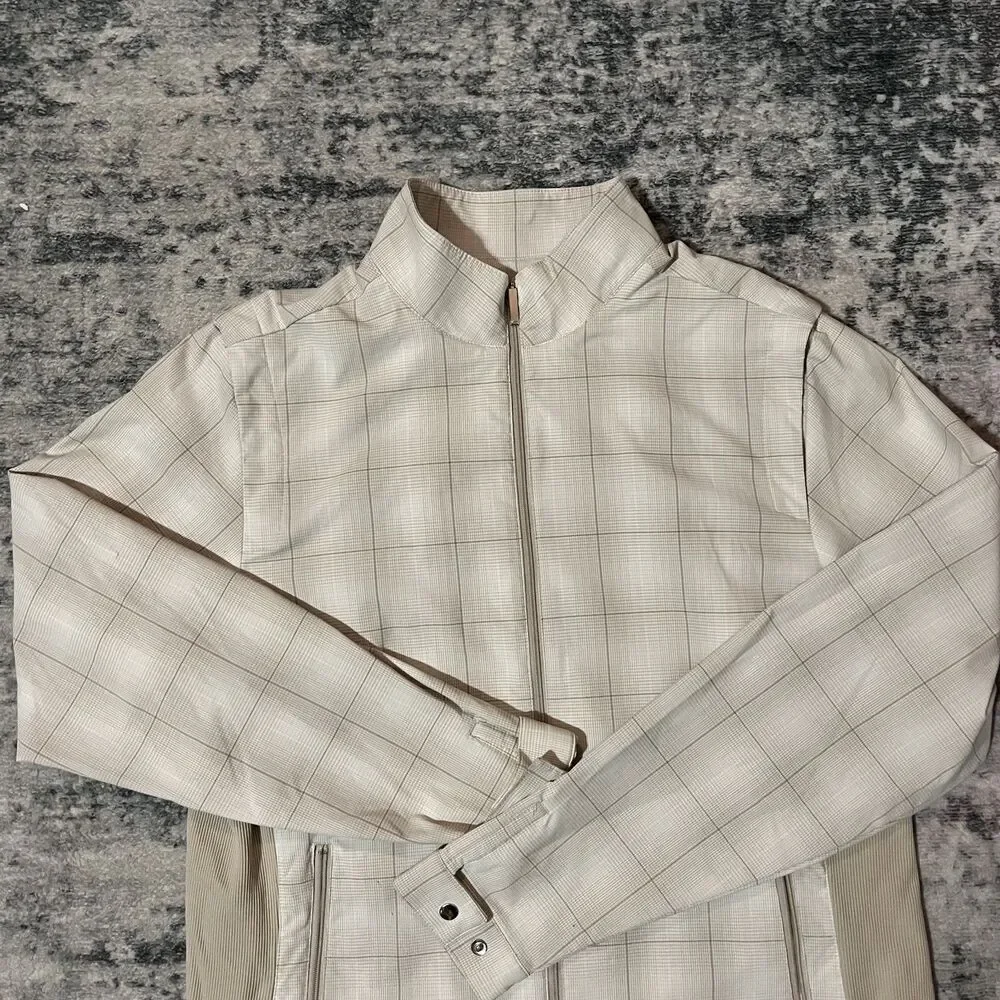 Vintage Nike Golf Fit Dry Women Windbreaker Jacket Full Zip Mock -Beige Plaid, L